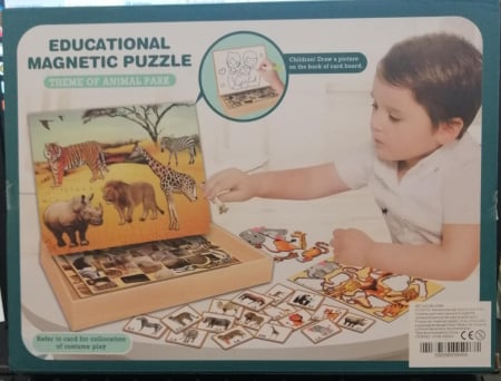 Jocuri creative (3 ani +) - Puzzle Magnetic cu Animale Salbatice sau Dinozauri cu Tabla cu 2 fete