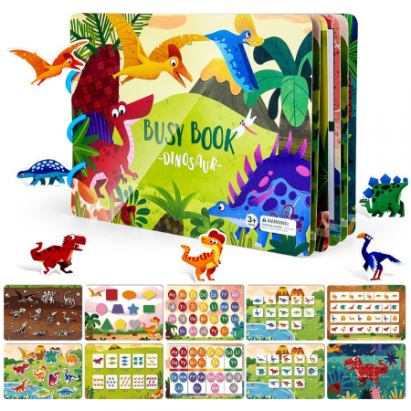 Accesorii de scris si colorat - Carte Montessori cu activitati stickere Reutilizabila Dinozauri