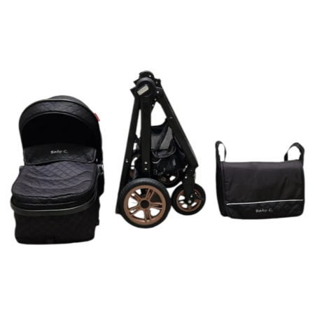Carucior 2 in 1 Baby Care Nou-Nascuti, Landou Transformabil, Maner Reversibil, Geanta – Negru [4]