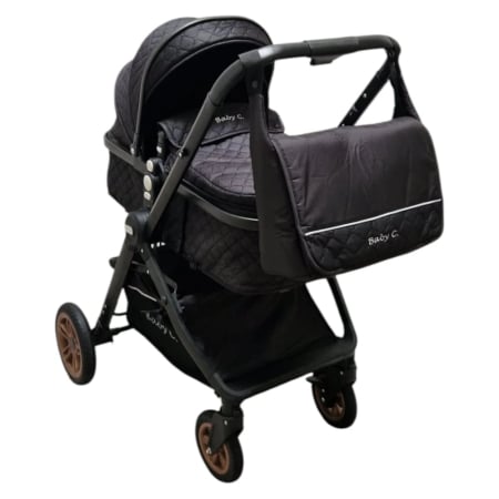 Crucioare 2 in 1 - Carucior 2 in 1 Baby Care Nou-Nascuti, Landou Transformabil, Maner Reversibil, Geanta – Negru