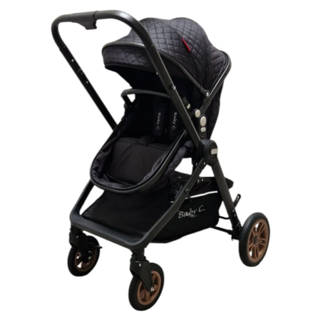 Carucior 2 in 1 Baby Care Nou-Nascuti, Landou Transformabil, Maner Reversibil, Geanta – Negru [2]