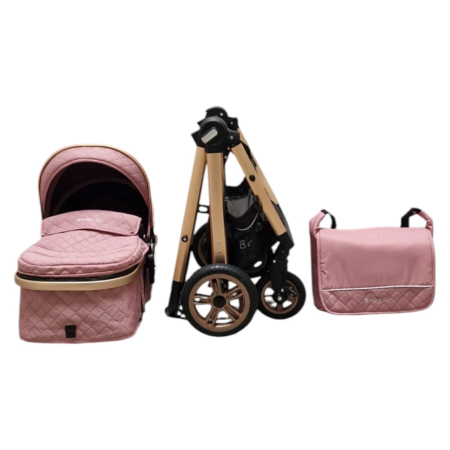 Carucior 2 in 1 Baby Care Nou-Nascuti, Landou Transformabil, Maner Reversibil, Geanta – Roz [3]