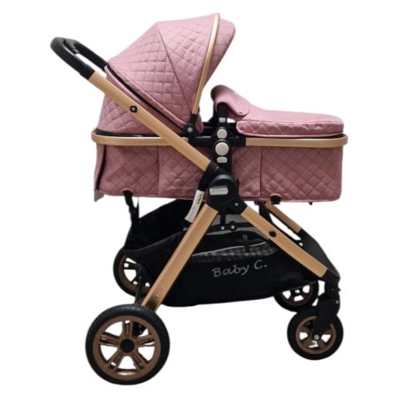 Carucior 2 in 1 Baby Care Nou-Nascuti, Landou Transformabil, Maner Reversibil, Geanta – Roz [1]