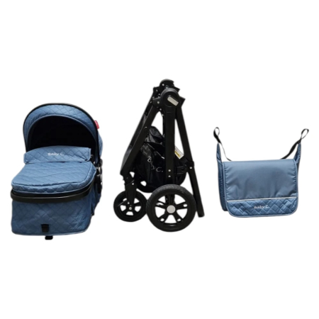 Carucior 2 in 1 Baby Care Nou-Nascuti, Landou Transformabil, Maner Reversibil, Geanta – Albastru [3]