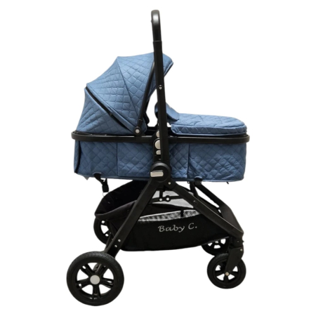 Carucior 2 in 1 Baby Care Nou-Nascuti, Landou Transformabil, Maner Reversibil, Geanta – Albastru [1]