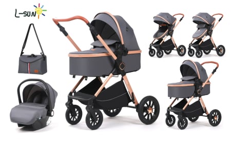Carucioare 3 in1 - Carucior 3 in 1 Transformabil cu Scoica, Reversibil, 0-36 luni Gri