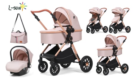 Carucioare 3 in1 - Carucior 3 in 1 Transformabil cu Scoica, Reversibil, 0-36 luni Crem