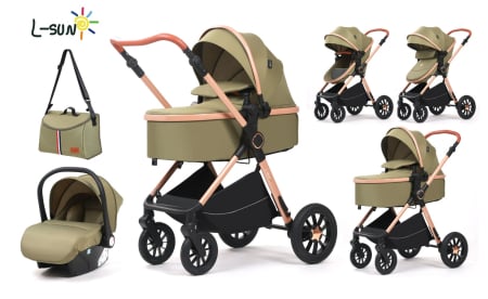 Carucioare 3 in1 - Carucior 3 in 1 Transformabil cu Scoica, Reversibil, 0-36 luni Kaki