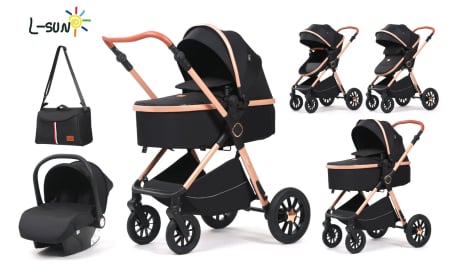 Carucioare 3 in1 - Carucior 3 in 1 Transformabil cu Scoica, Reversibil, 0-36 luni Negru