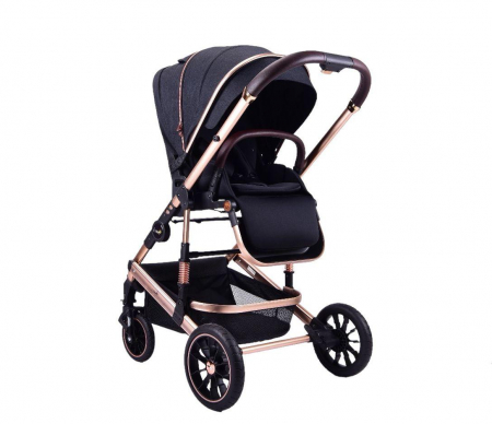 Carucior Bebelusi 2 in 1 Negru cu Husa de Picioare si Geanta [6]