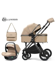 Carucioare 3 in1 - Carucior Bebelusi 3 in 1 Luxmom Bej – Landou, Sport, Scoica Auto