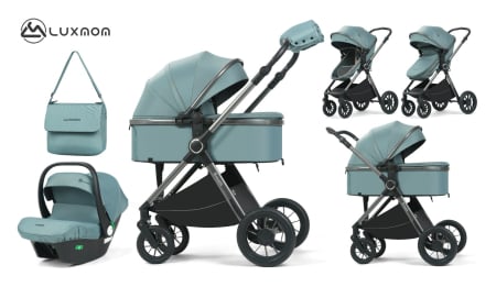 Carucioare 3 in1 - Carucior Bebelusi 3 in 1 Luxmom Verde – Landou, Sport, Scoica Auto