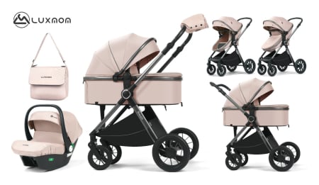 Carucioare 3 in1 - Carucior Bebelusi 3 in 1 Luxmom Crem – Landou, Sport, Scoica Auto