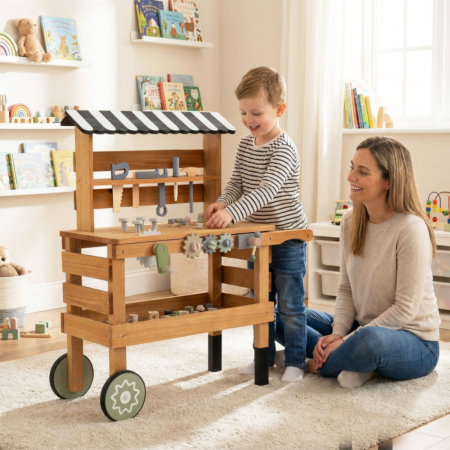 Carucior de Scule 2 in 1 pentru Copii, Set Constructii, Maro [3]