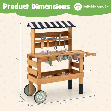 Carucior de Scule 2 in 1 pentru Copii, Set Constructii, Maro [6]