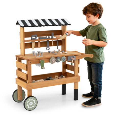Carucior de Scule 2 in 1 pentru Copii, Set Constructii, Maro [1]