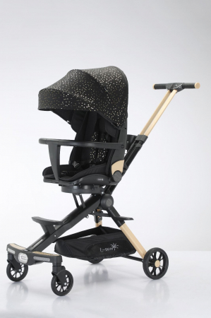 Carucioare nou nascuti - Carucior Deluxe C2, pliabil, reversibil, cu lumini si muzica si 3 pozitii de inclinare, Negru