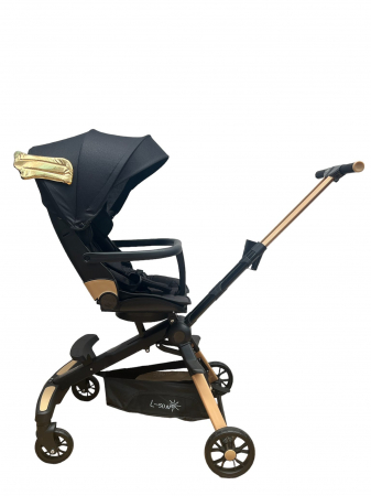 Carucior L-Sun pliabil, reversibil, cu lumini si muzica si 3 pozitii de inclinare, Negru cu Aripi aurii [4]