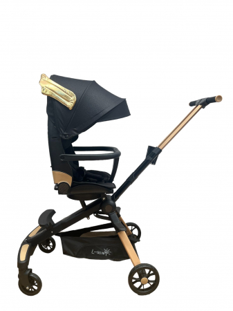 Carucior L-Sun pliabil, reversibil, cu lumini si muzica si 3 pozitii de inclinare, Negru cu Aripi aurii [8]