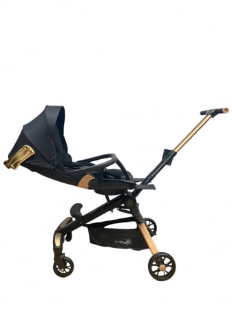 Carucior L-Sun pliabil, reversibil, cu lumini si muzica si 3 pozitii de inclinare, Negru cu Aripi aurii [5]