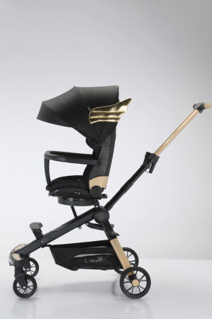 Carucior L-Sun pliabil, reversibil, cu lumini si muzica si 3 pozitii de inclinare, Negru cu Aripi aurii [2]