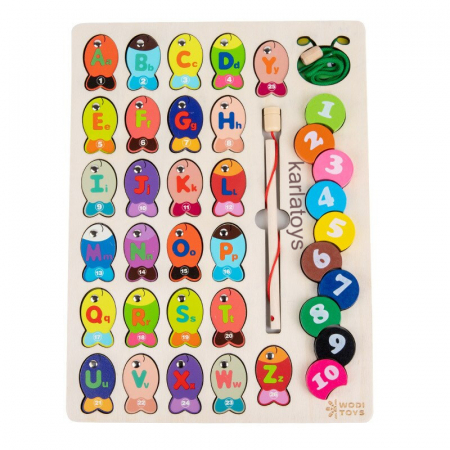 Jocuri educative (3 ani +) - Joc Educativ Montessori  Lemn Pescuit Magnetic cu Litere si Snuruit Cifre