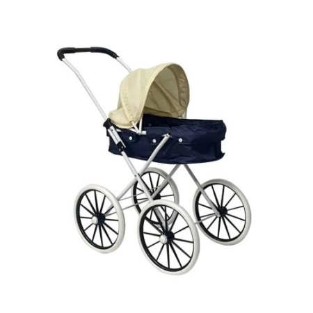 Carucior pentru Papusi cu Roti Mari, Acoperis Detasabil, Crem-Albastru [0]