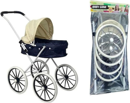 Carucior Papusi Retro Clasic Bej-Albastru, Roti Spite, 57×33×65 cm [1]