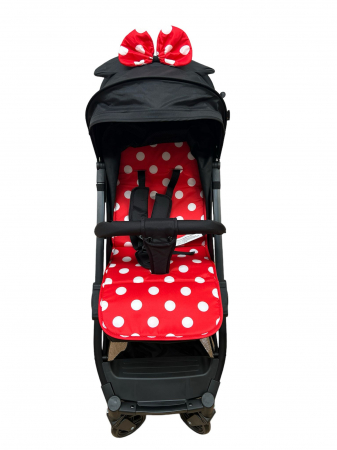 Carucior sport, cu husa de picioare, tip troller pentru avion, Minnie Mouse, negru - rosu [4]