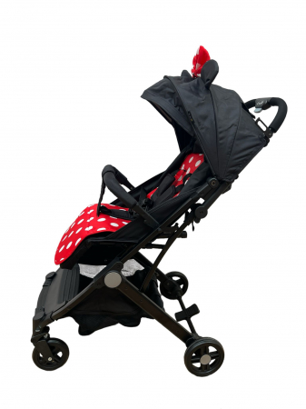 Carucioare nou nascuti - Carucior sport, cu husa de picioare, tip troller pentru avion, Minnie Mouse, negru - rosu