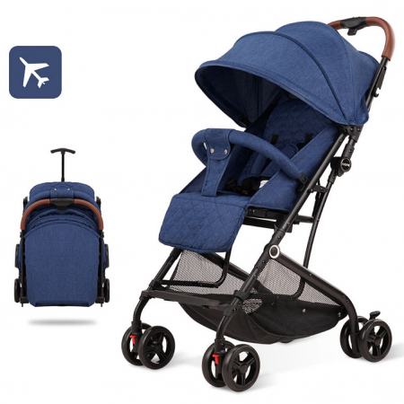 Carucioare nou nascuti - Carucior sport cu pliere compacta tip troler pentru avion, albastru
