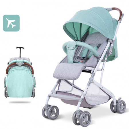 Carucioare nou nascuti - Carucior sport cu pliere compacta tip troler pentru avion, turcoaz