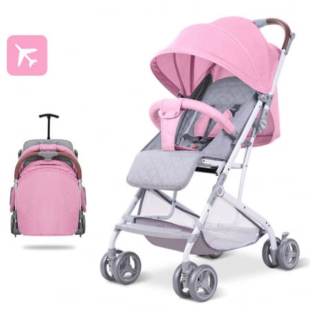 Carucioare nou nascuti - Carucior sport cu pliere compacta tip troler pentru avion, roz