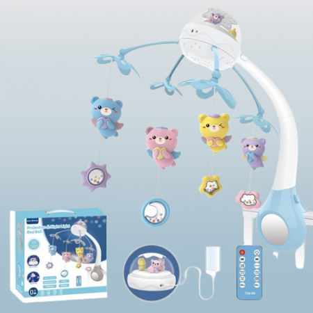Carusele (0 Luni) - Carusel Bebe pentru Patut cu Proiector Telecomanda si incarcare USB Albastru