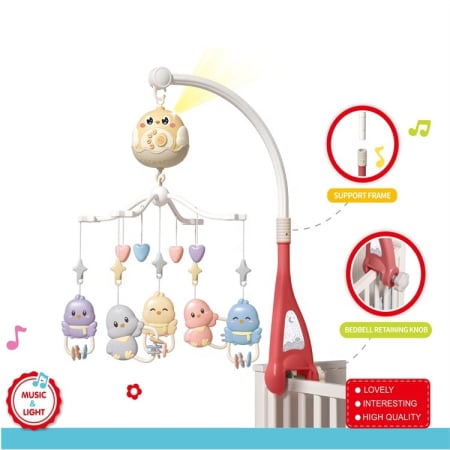 Carusele (0 Luni) - Carusel Muzical pentru Patut Bebelusi Telecomanda, Rotire si Jucarii Roz