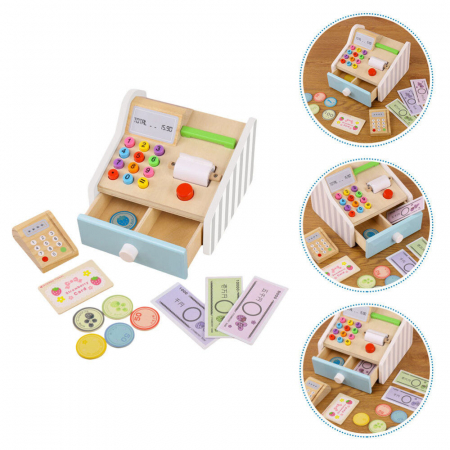 Jucarii Copii - Casa de marcat din lemn cu accesorii Montessori