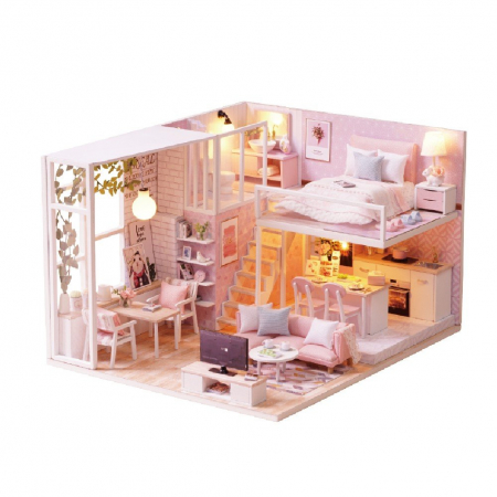 Papusi -Casute- Masute infrumusetare ( 3 ani +) - Casa de Papusi DIY in Miniatura cu Mobilier – Kit Casuta de papusi