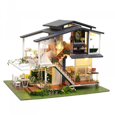 Papusi -Casute- Masute infrumusetare ( 3 ani +) - Casă de Păpuși în Miniatură cu Mobilier - Kit DIY din Lemn
