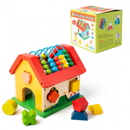 Jucarii Senzoriale - Casuta din lemn cu forme Geometrice si ABC