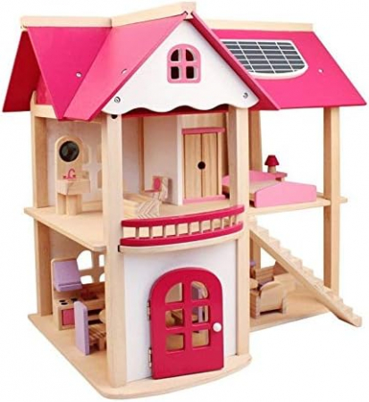 Papusi -Casute- Masute infrumusetare ( 3 ani +) - Casuta din Lemn Papusi cu Accesorii Pink House