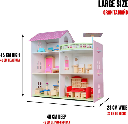 Casa de Papusi din Lemn cu Mobilier, 3 Etaje, 32 Accesorii [1]