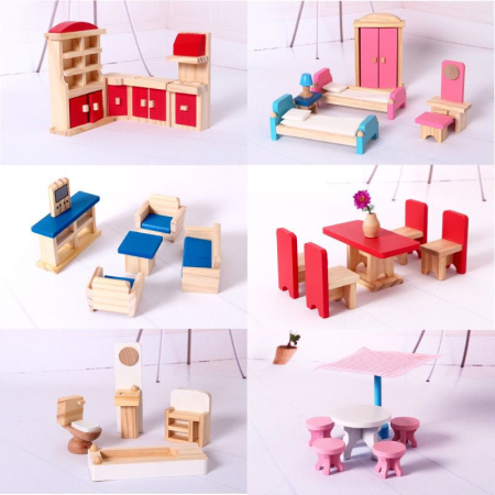 Casa de Papusi din Lemn cu Mobilier, 3 Etaje, 32 Accesorii [2]