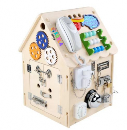 Masute cu activitatii - Casuta Montessori din Lemn cu Activitatii Tabla Busy Board Incuietori