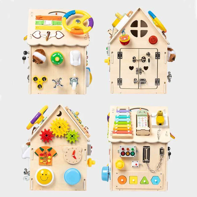 Cub Senzorial Montessori Lemn Inchizatori Casuta cu Jocuri Busy Board [1]