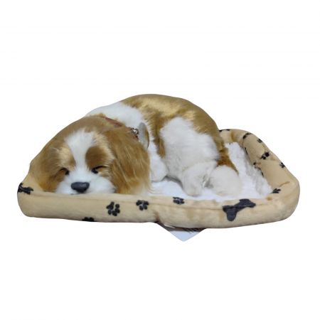 Jucarii din Plus - Mascote din Plus(3 ani +) - Catelus alb si bej de plus, realist care doarme