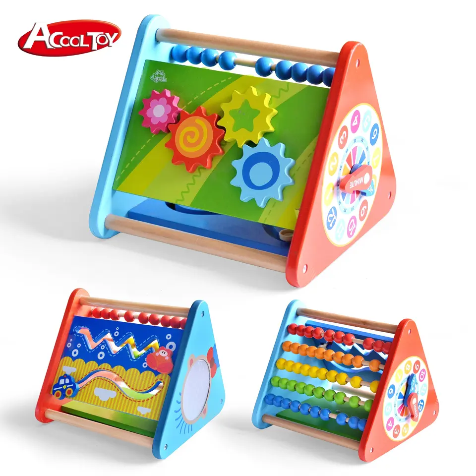 Cuburi din lemn (18 Luni +) - Centru de activitatii 5 in 1 Montessori din lemn Alfabet Triunghi