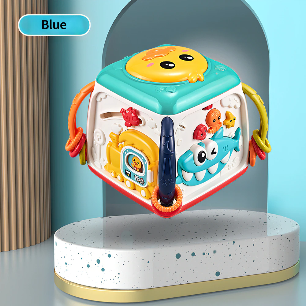 Jucarii Senzoriale - Centru de activitatii Bebelusi Wisdom Cube cu sunete Cub Interactiv cu Toba