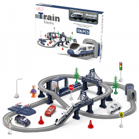 Masinute si Trenulete (3 ani+) - Circuit Tren Electric cu accesorii 106 piese