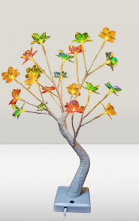 Figurine Craciun - Copacel Decorativ cu Flori si 24 LED-uri Multicolor USB si Baterii – 50 cm