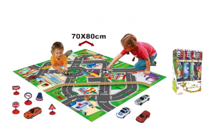 Masinute si Trenulete (3 ani+) - Covor pentru Copii cu Drumuri si Masini – Set de Joaca Interactiv